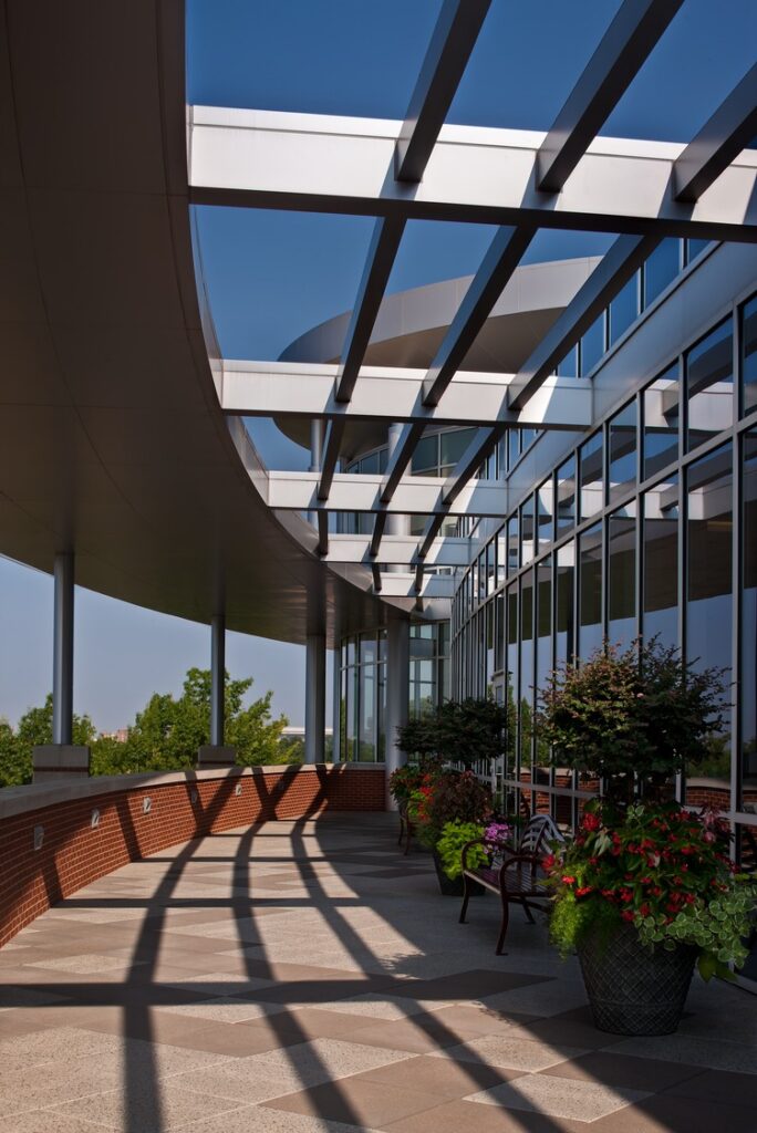 Upstairs chemo outdoor balcony in the Manderson Cancer Center in Tuscaloosa, AL.